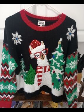 Major Major Festive Llama Christmas Sweater - Black, Red, Green, White